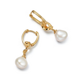 Gold Floe Pearl Drop Huggie Earrings