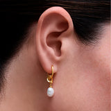 Gold Floe Pearl Drop Huggie Earrings