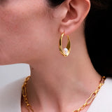 Gold Floe Pearl Hoop Earrings