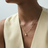 Gold Biography White Pearl Pendant Necklace