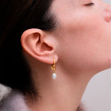 Gold Floe Pearl Drop Huggie Earrings