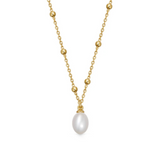 Gold Biography White Pearl Pendant Necklace